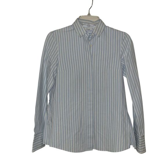 AKRIS PUNTO Blue and White Striped Button-Up Shirt - Picture 1 of 5